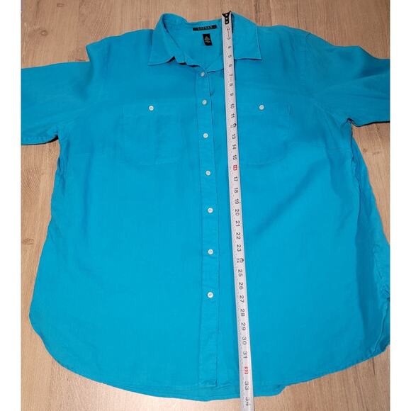 Ralph Lauren LRL Linen Button Up Shirt Plus Size 2X Blue Lagenlook Boho Top - Picture 6 of 6